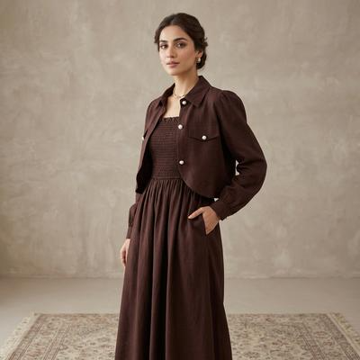 Green Linen 2Pcs Women's Party Dress Set