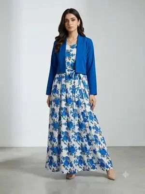Digital Printed Maxi Dress Cotton Belt Attached 2Pcs