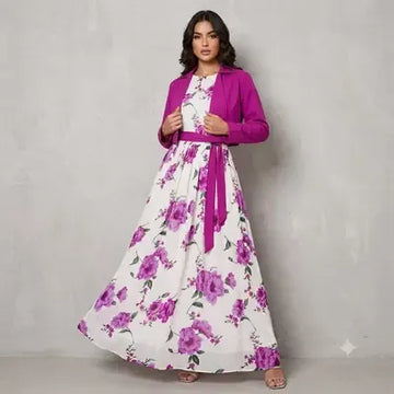 Digital Printed Maxi Dress Cotton Belt Attached 2Pcs