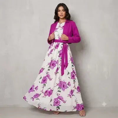 Digital Printed Maxi Dress Cotton Belt Attached 2Pcs